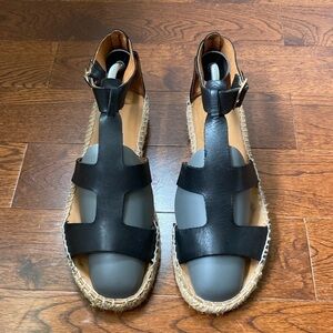 Maypol Anthropologie Black Leather Grecian Style Sandals Size 38 Ankle Strap
